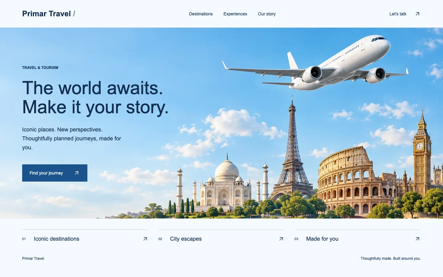 Primar Travel website demo homepage