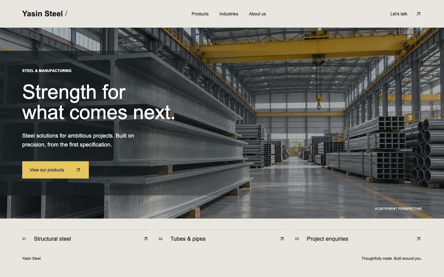 Yasin Steel website demo homepage
