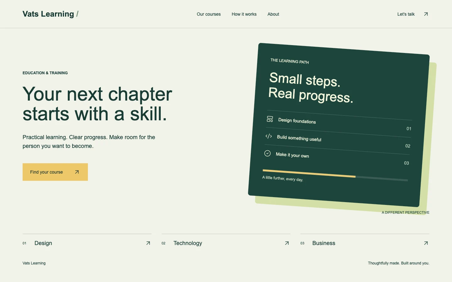 Vats Learning website demo homepage
